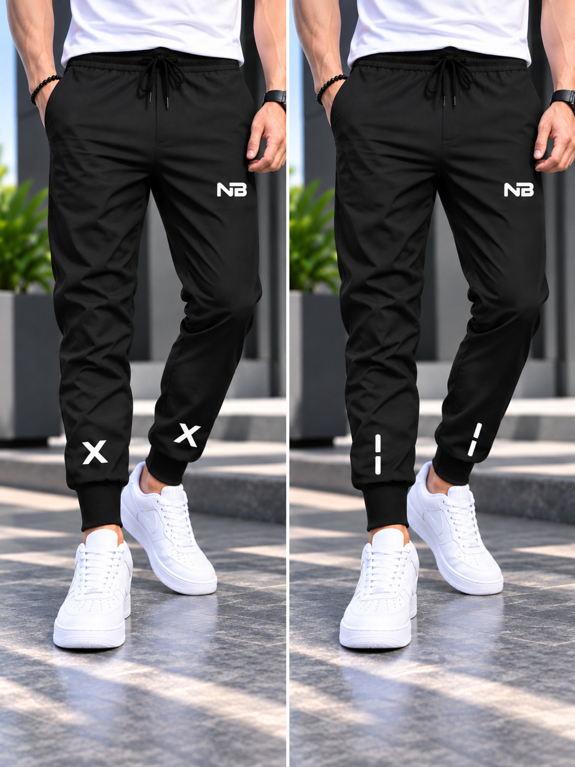 Image of NB NICKY BOY Pack of 2 Men Printed Black Track Pants