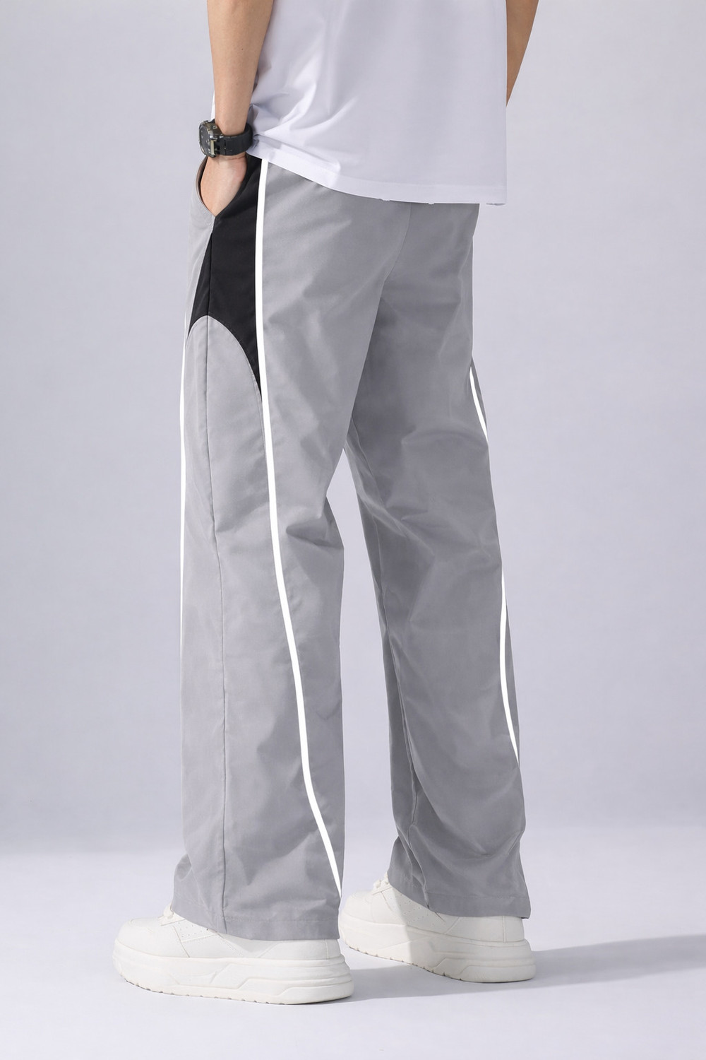 Image of AZLANE Men Striped Grey Track Pants