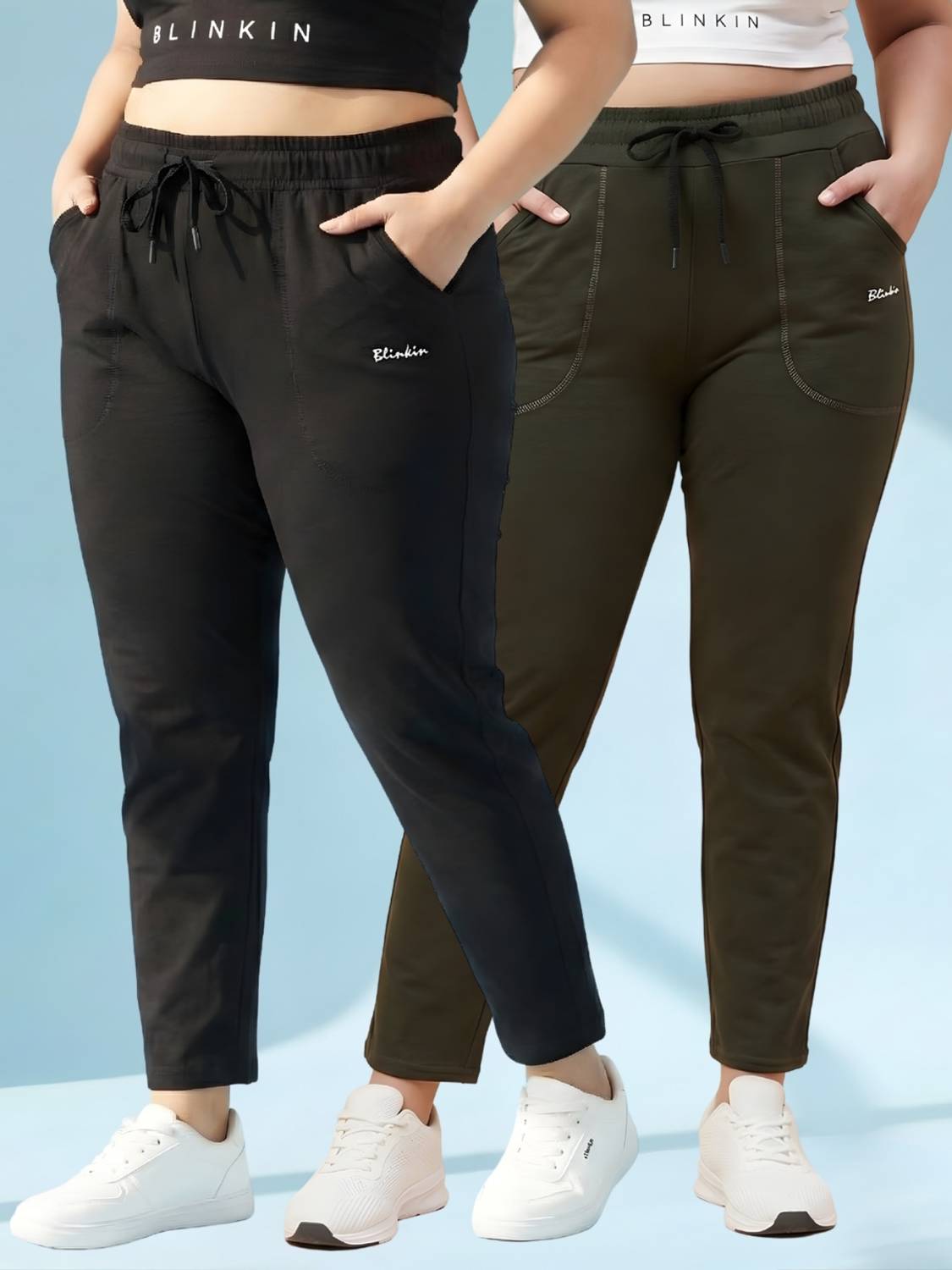 BLINKIN Printed Women Black, Dark Green Track Pants