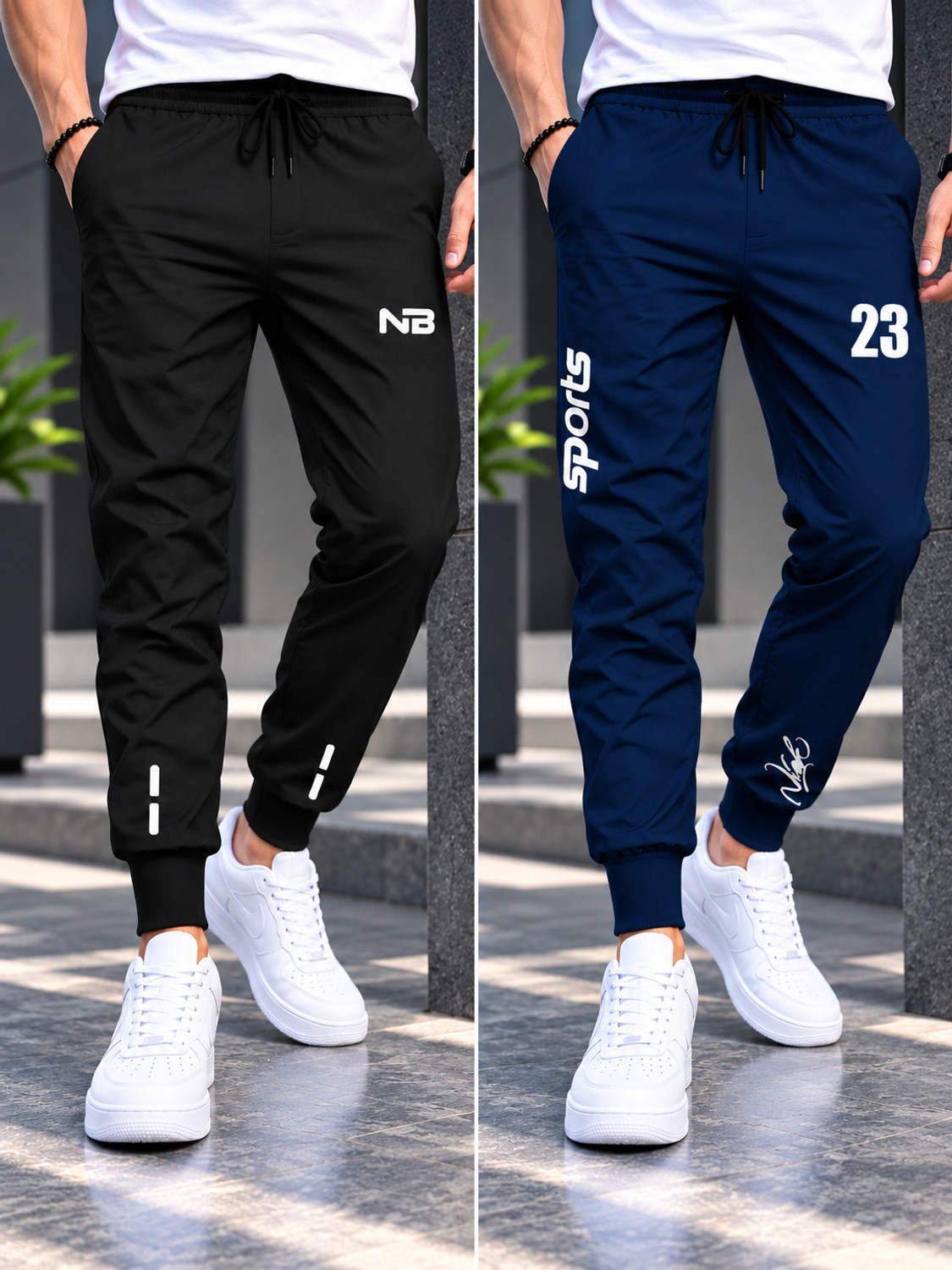Image of NB NICKY BOY Pack of 2 Men Printed Black, Blue Track Pants