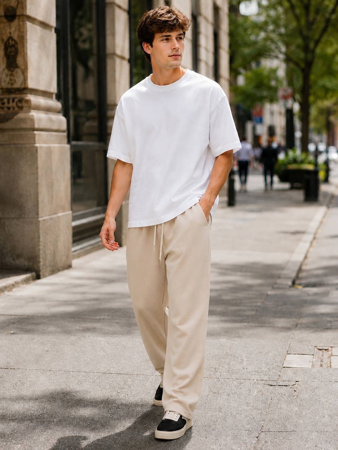 QUTUN Solid Men Beige Track Pants - Image 1