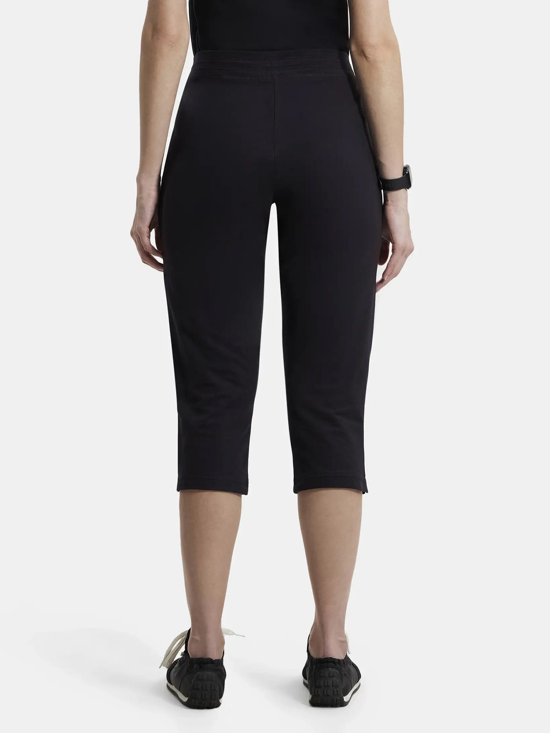 Image of JOCKEY 1300 Super Combed Cotton Elastane Stretch Women Black Capri