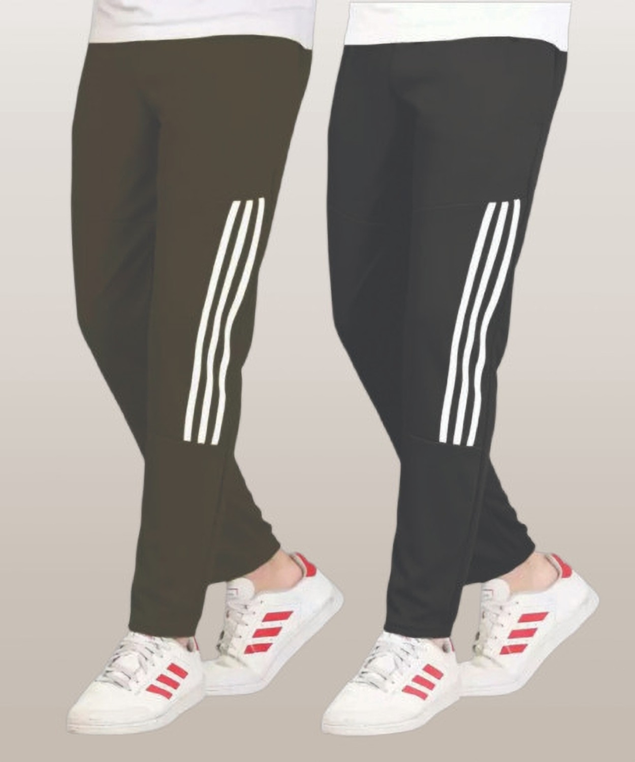 Image of OHGORY Pack of 2 Men Striped Green, Black Track Pants