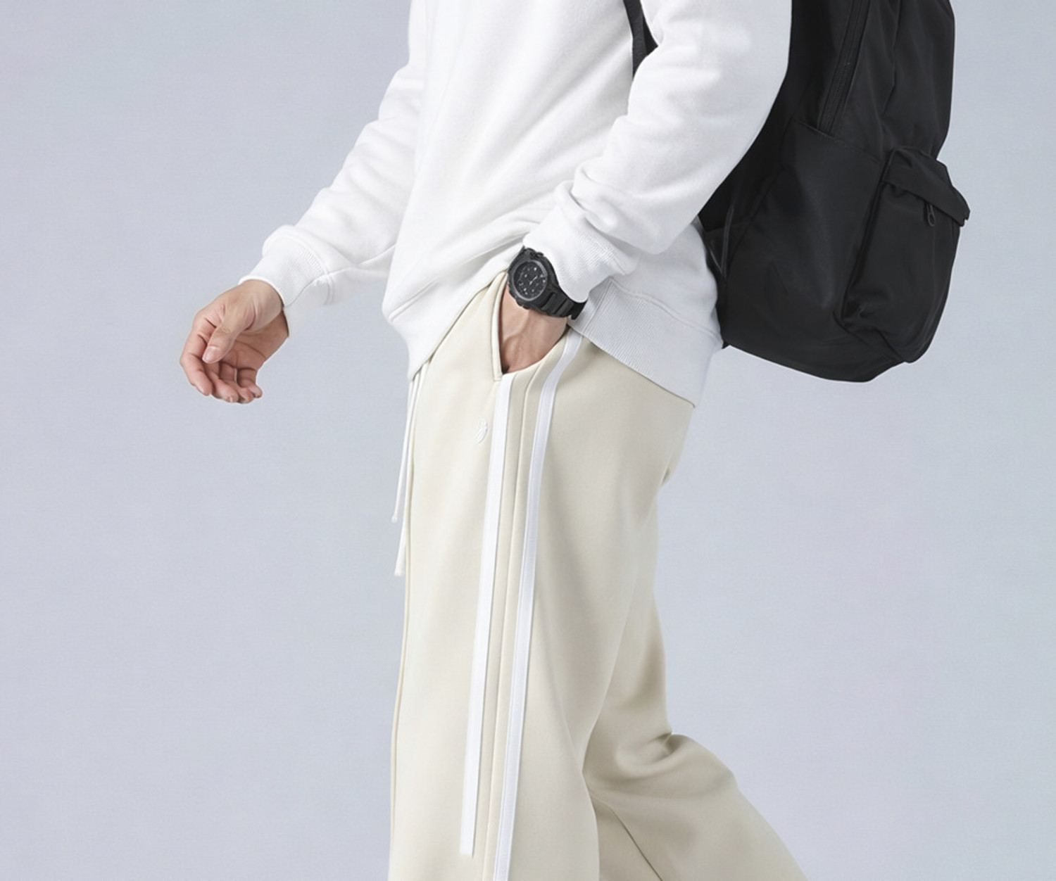 Image of NFTrenzify Solid, Striped Men Beige Track Pants