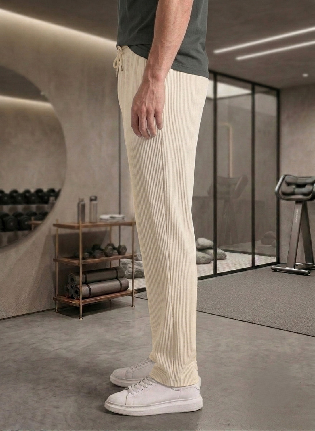 Image of INDICLUB Men Self Design Beige Track Pants
