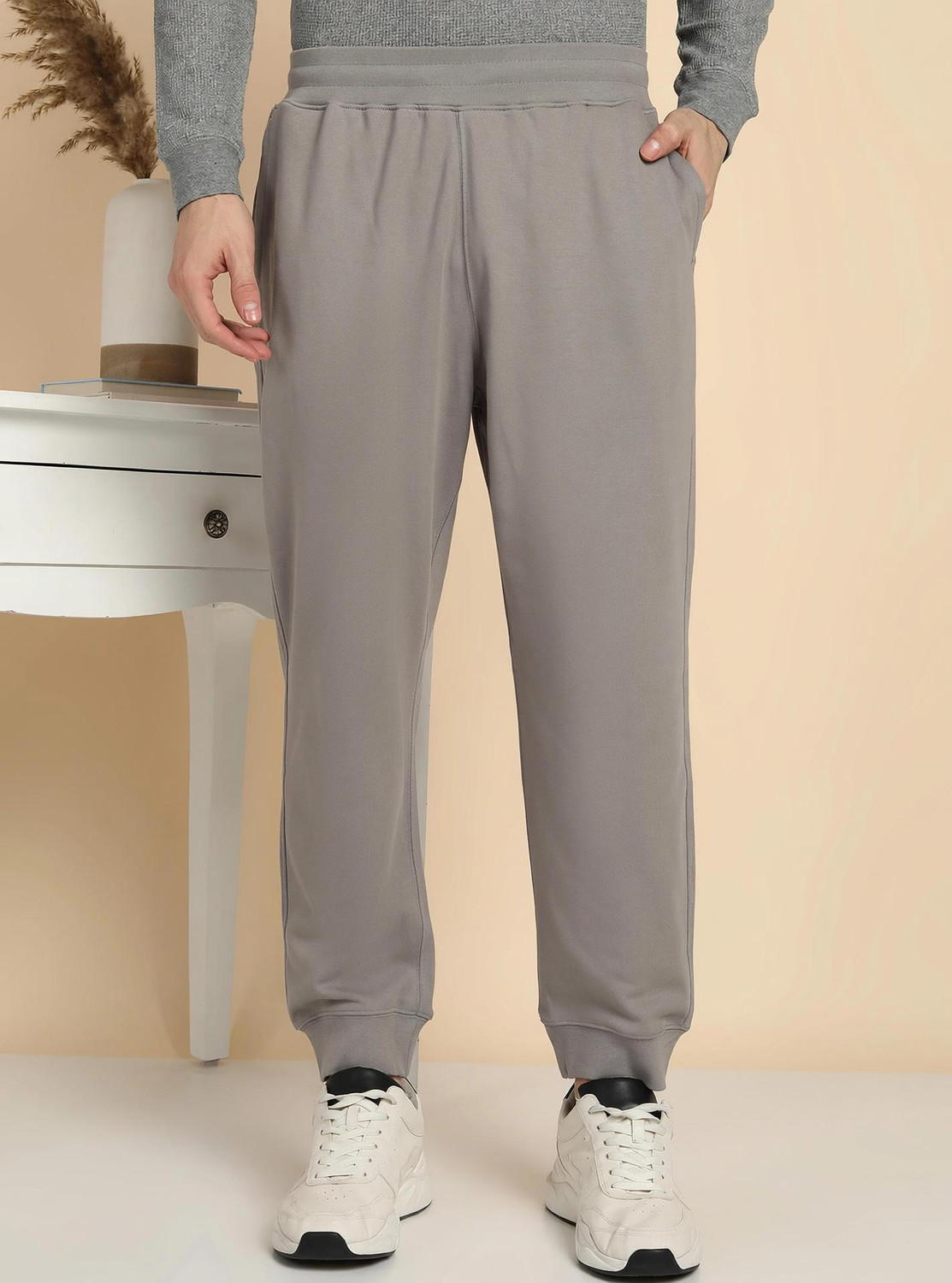 Image of Alan Jones Solid Men Grey Track Pants