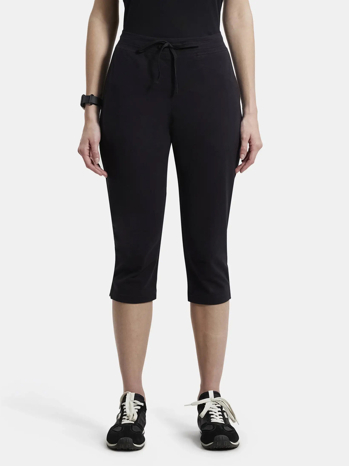 Image of JOCKEY 1300 Super Combed Cotton Elastane Stretch Women Black Capri