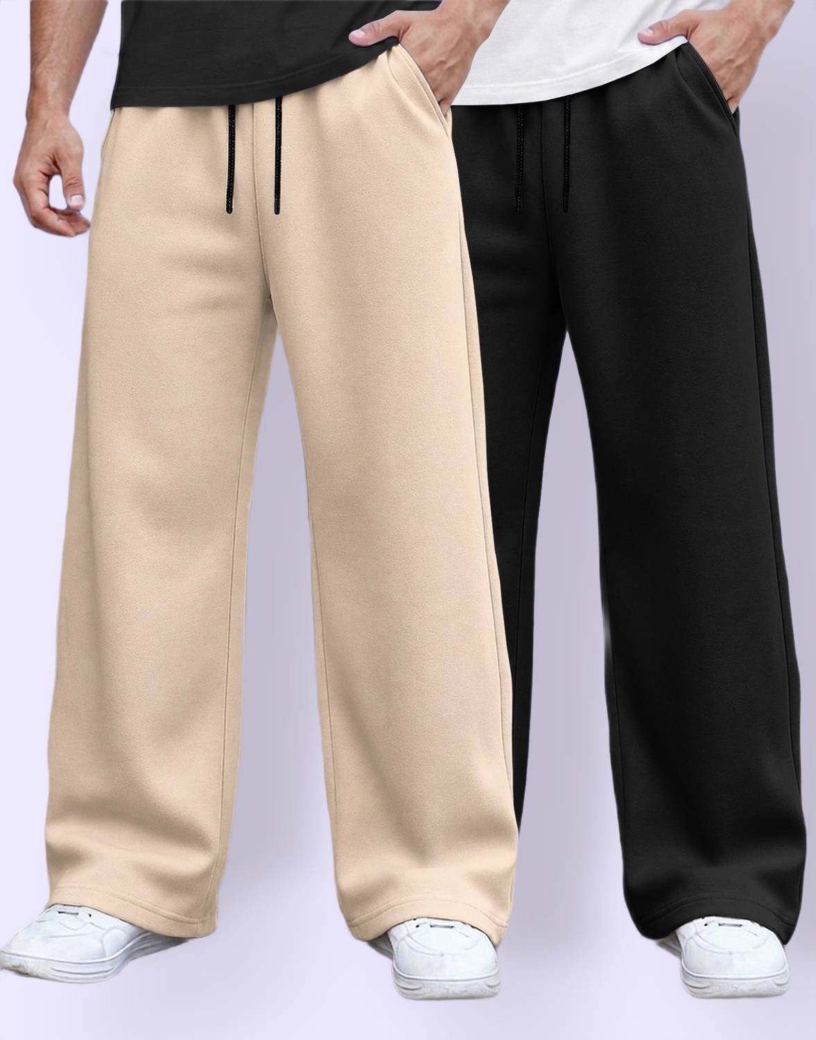 MADBROS Men Beige, Black Track Pants Pack of 2 - Image 1