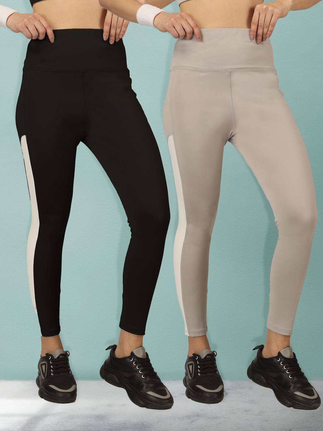 Beyogini Solid, Striped Women Black, Grey Track Pants