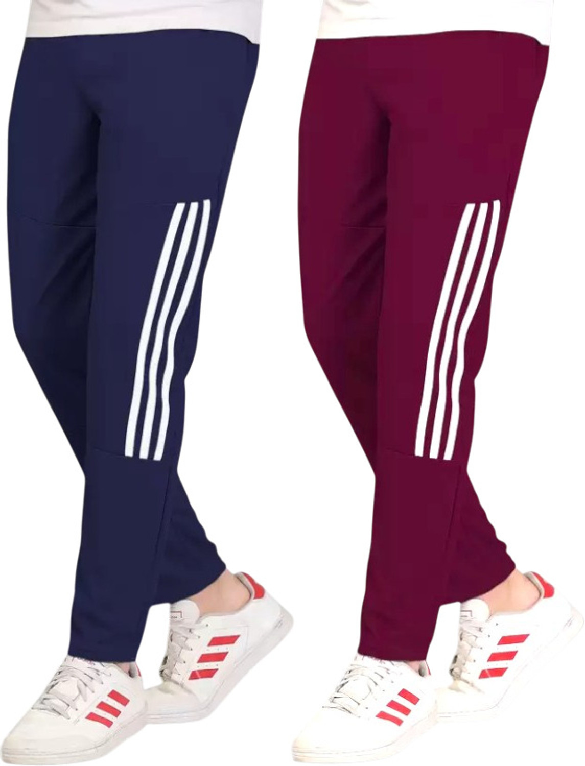 Image of GAJVU Men Dark Blue, Maroon, Black, White Track Pants