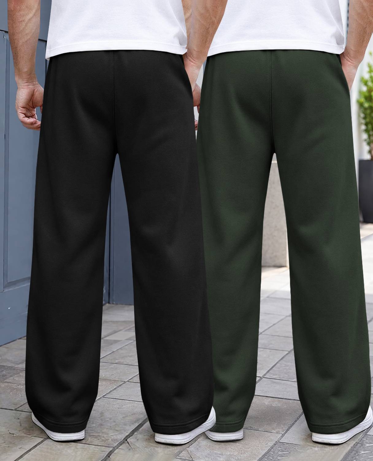 Pack of 2 Men Solid Black, Green Track Pants - Image 2