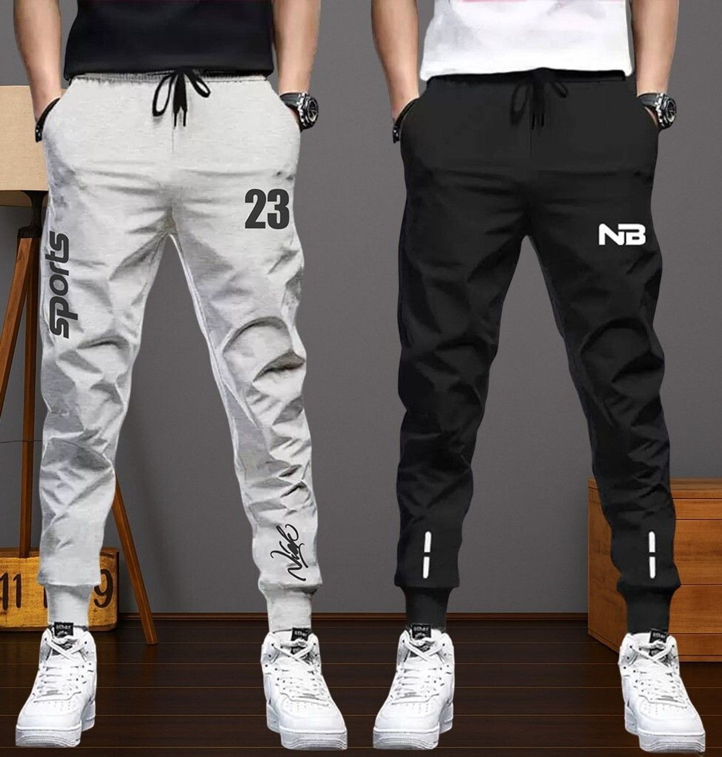 Image of Lieo Trend Solid Men Black, Grey Track Pants