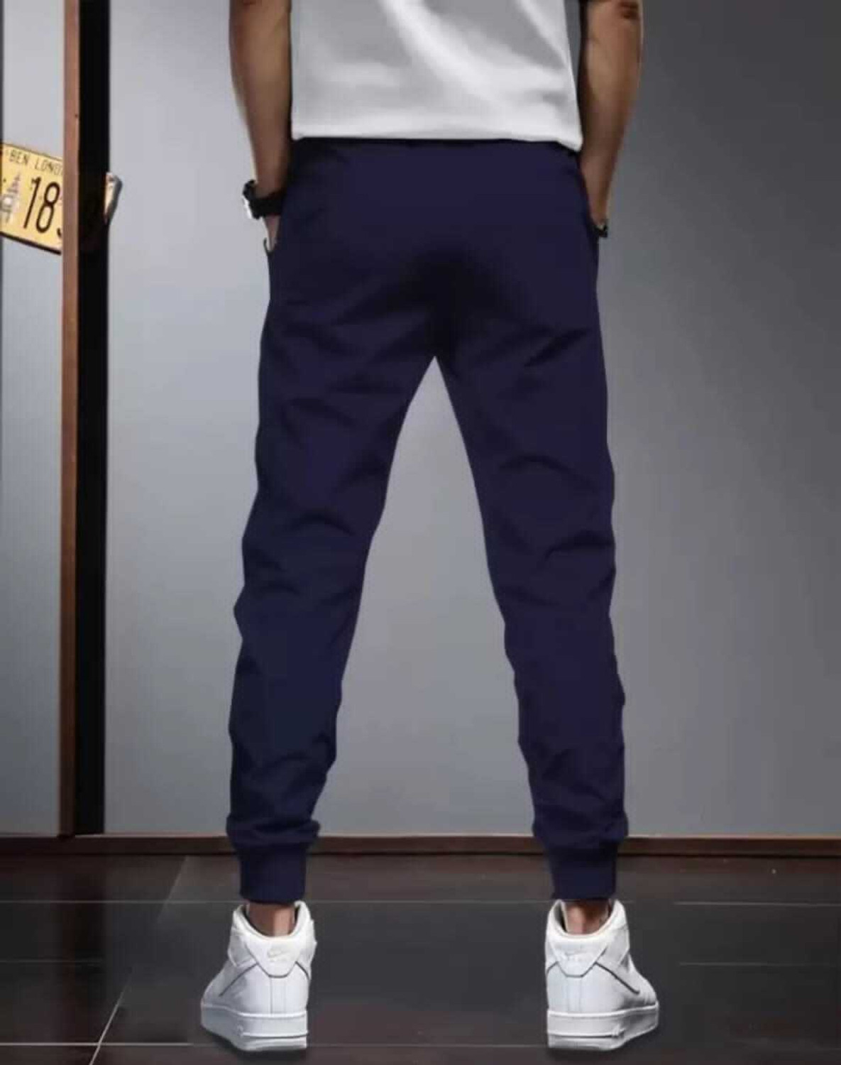 Image of HouseOfCommon Solid Men Black, Dark Blue Track Pants
