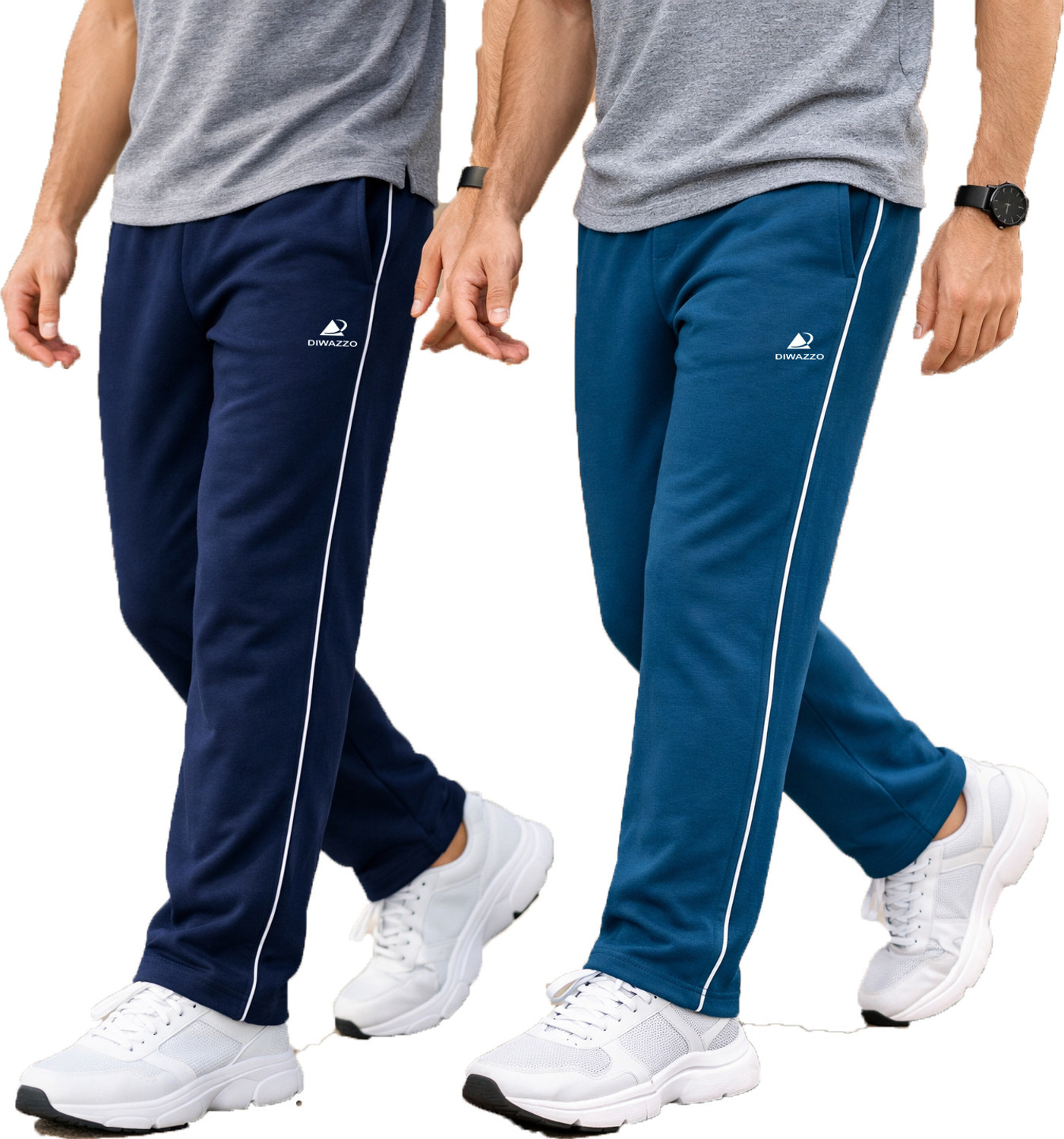 Image of Diwazzo Striped Men Dark Blue, Blue Track Pants