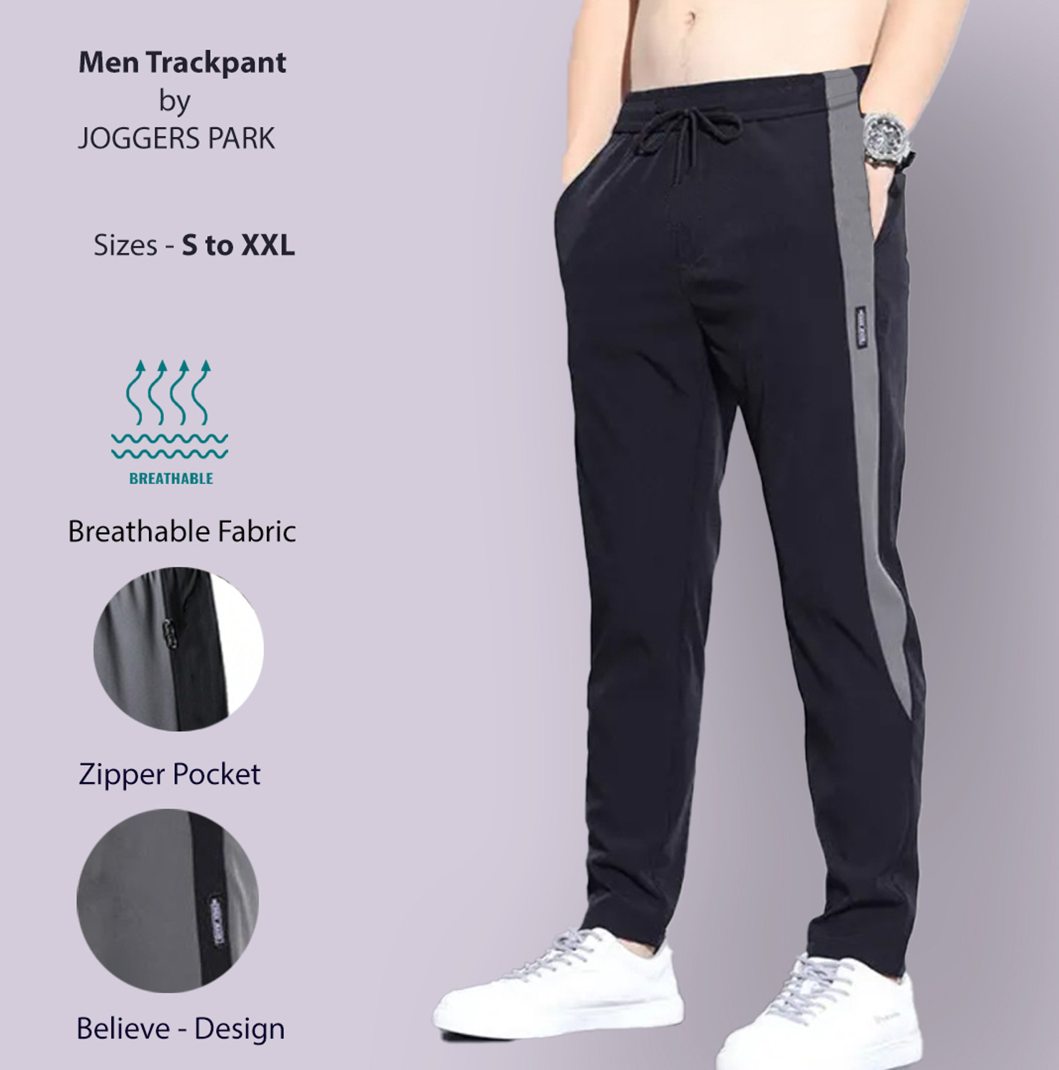 Image of Joggers Park Striped Men Black Track Pants