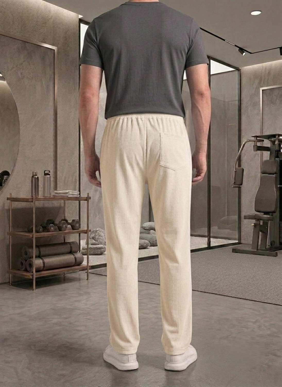 Image of INDICLUB Men Self Design Beige Track Pants
