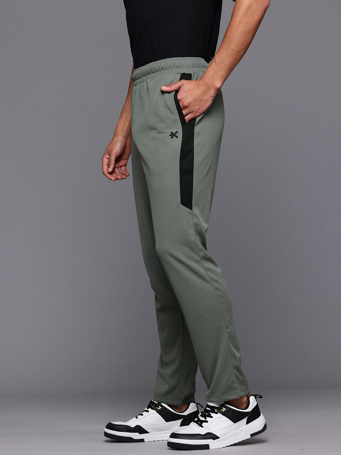 Image of HRX by Hrithik Roshan Striped Men Grey Track Pants