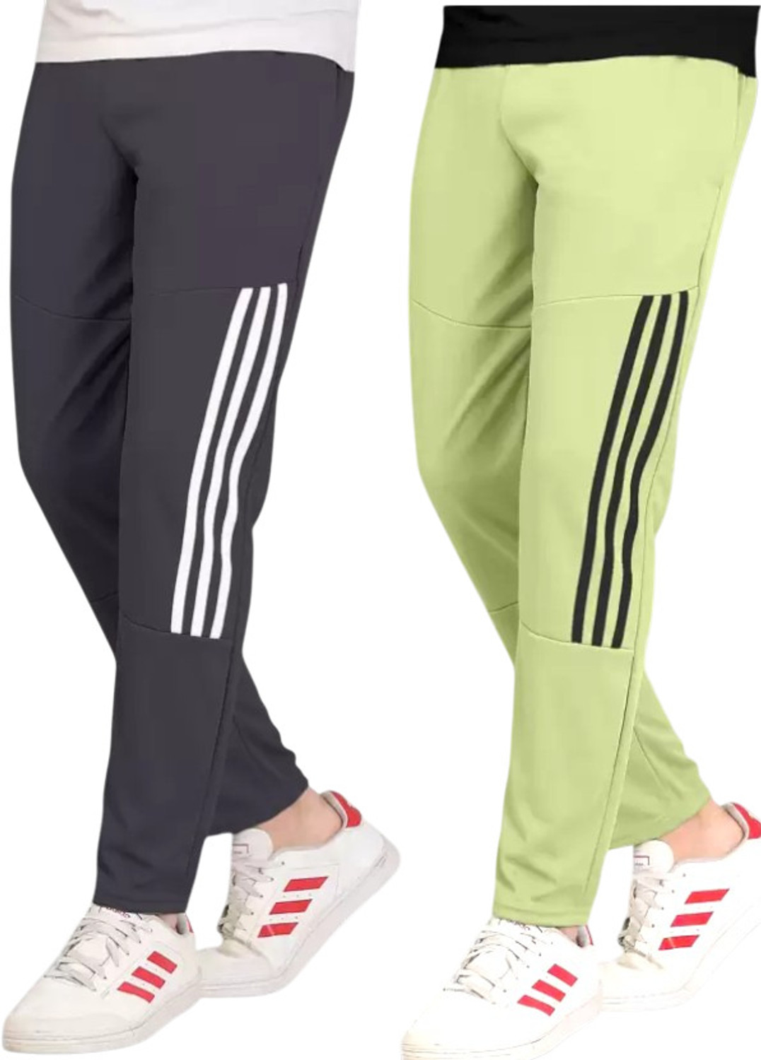 Image of GAJVU Striped Men Grey, Light Green, Black, White Track Pants