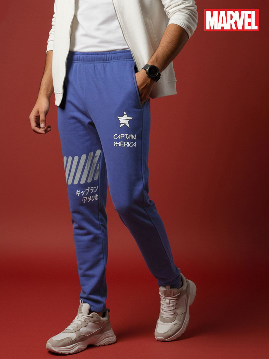 Image of Marvel Street Printed Men Blue Track Pants
