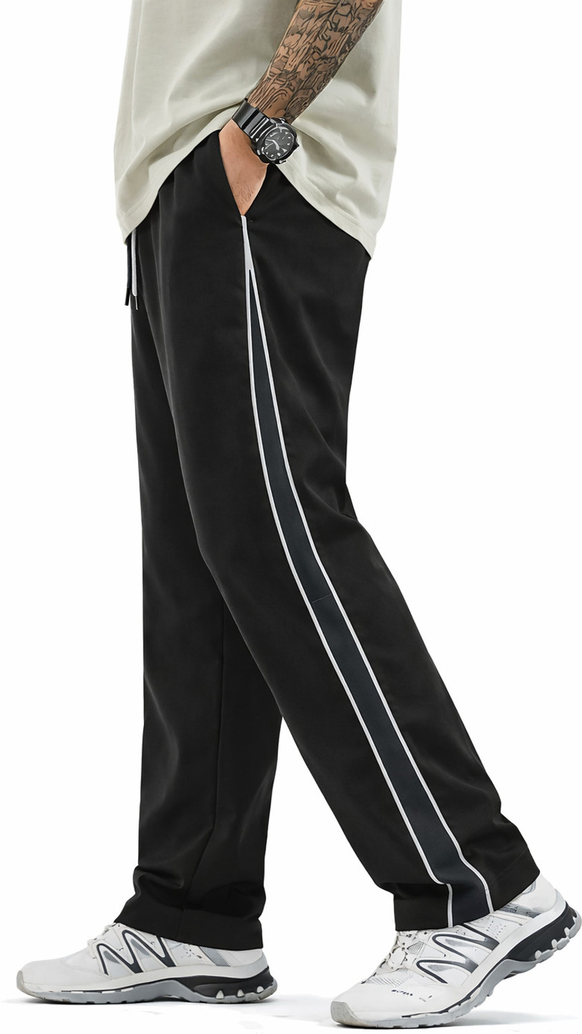Image of FEATOUS Men Striped Black Track Pants