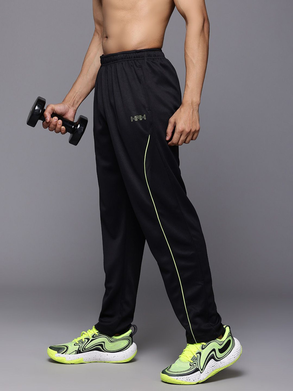 Image of HRX by Hrithik Roshan Men Solid Black Track Pants