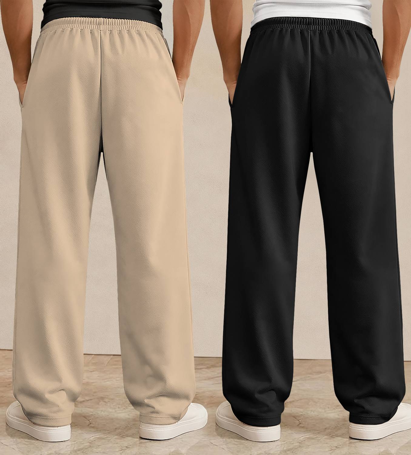 Viktor Men Beige, Black Track Pants Pack of 2 - Image 2