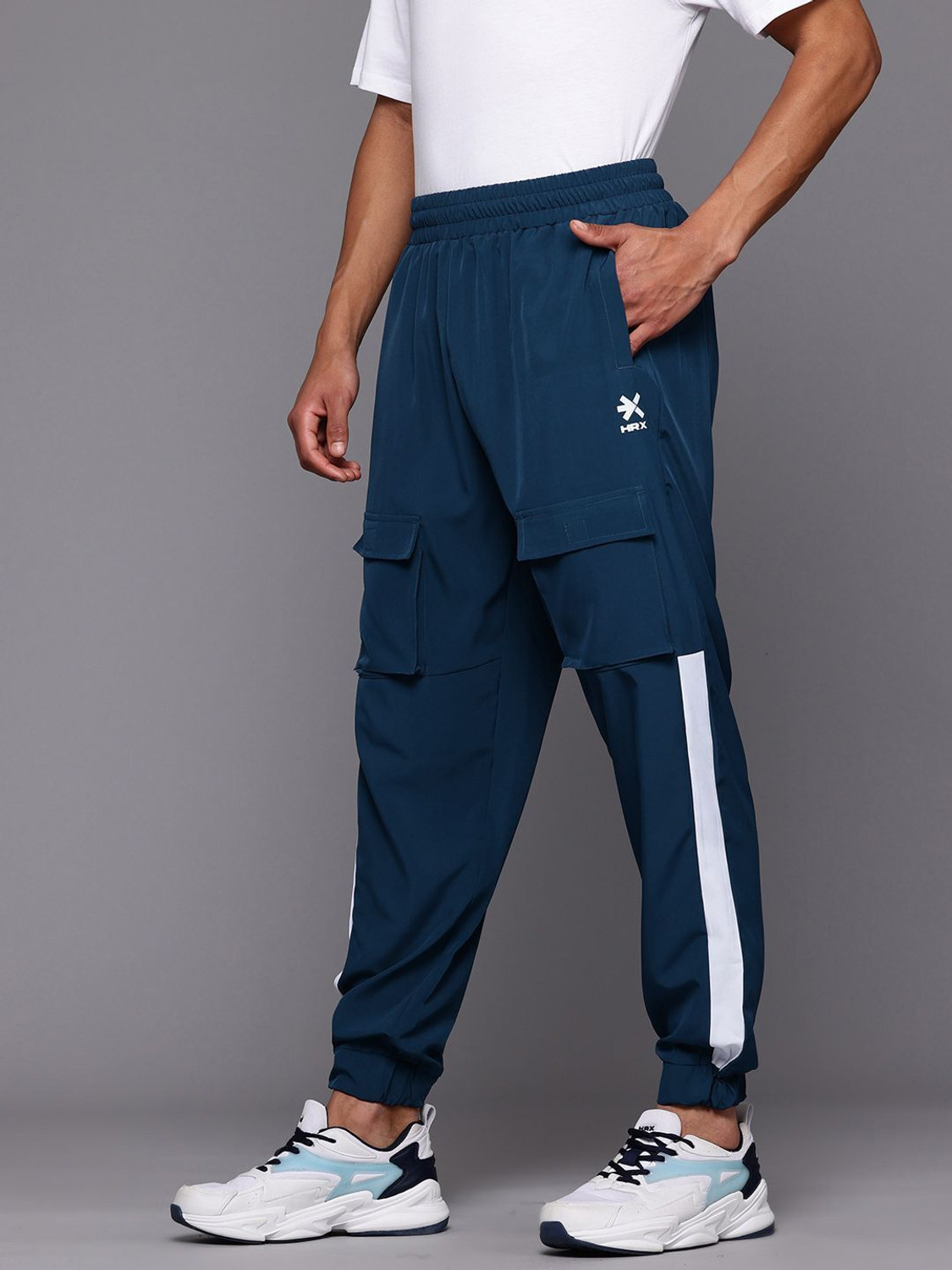 Image of HRX by Hrithik Roshan Solid Men Blue Track Pants