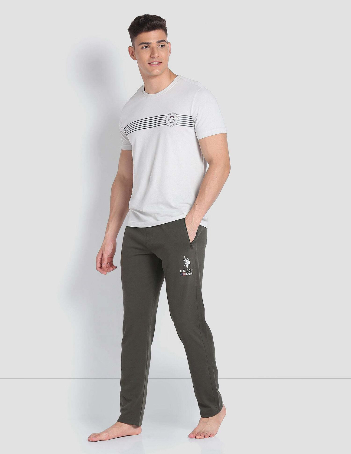 Image of U.S. POLO ASSN. Solid Men Green Track Pants