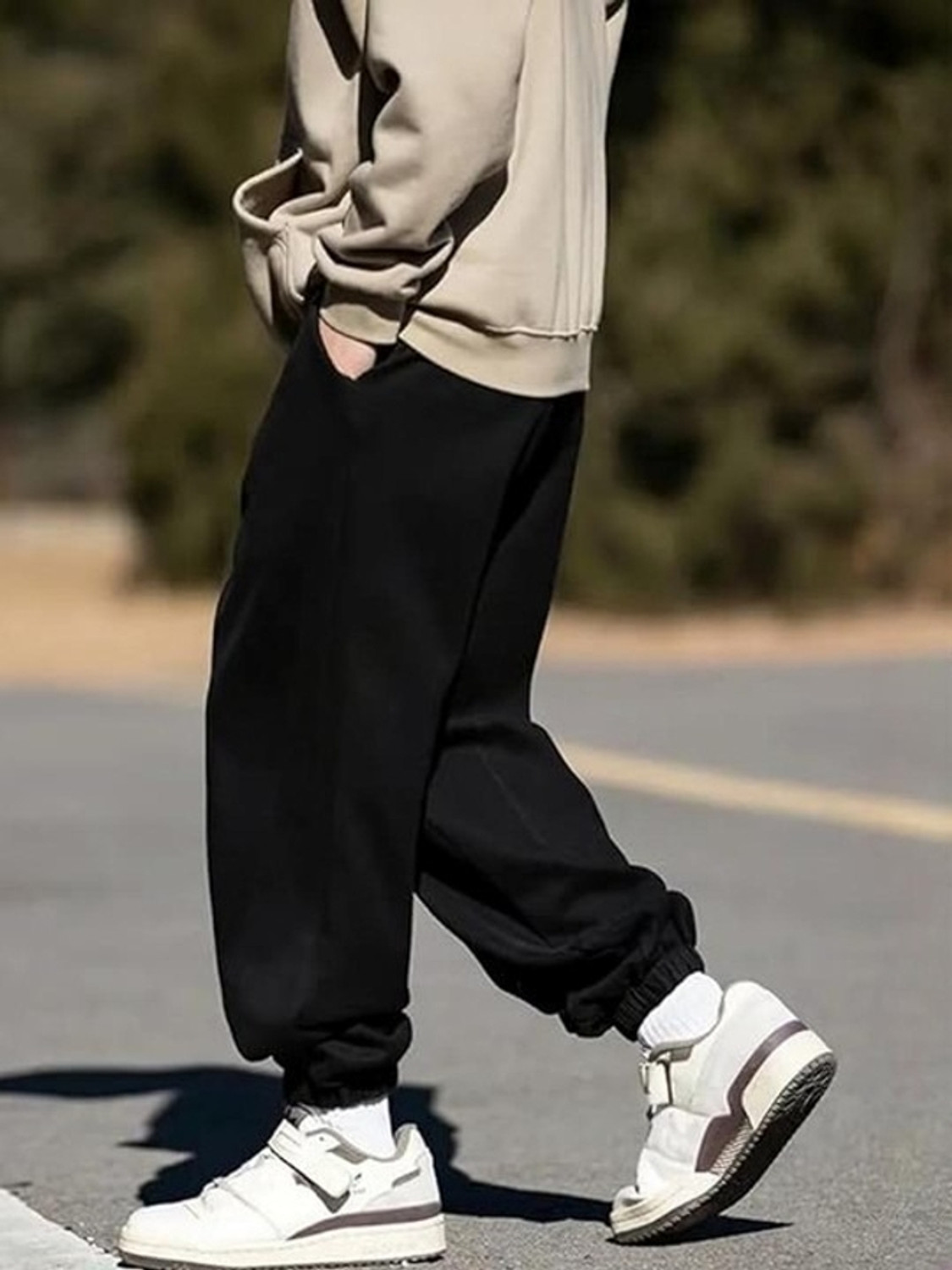 Image of Pricha Solid Men Black Track Pants