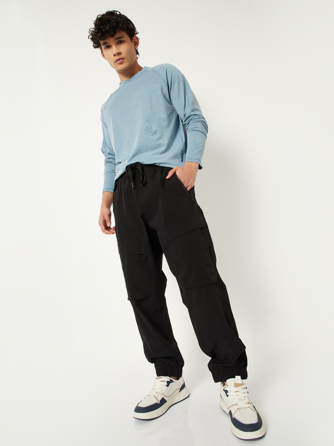 Image of MAX Solid Men Black Track Pants