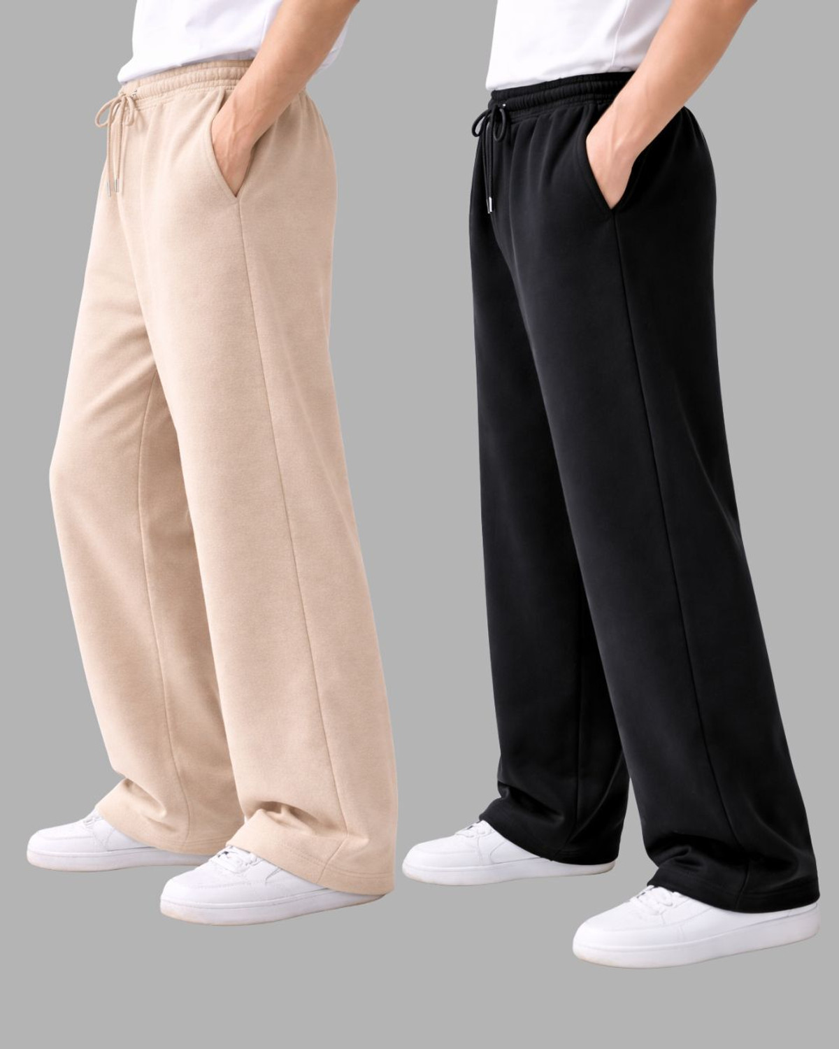 Image of VELVET ROOTS Solid Men & Women Black, Beige Track Pants