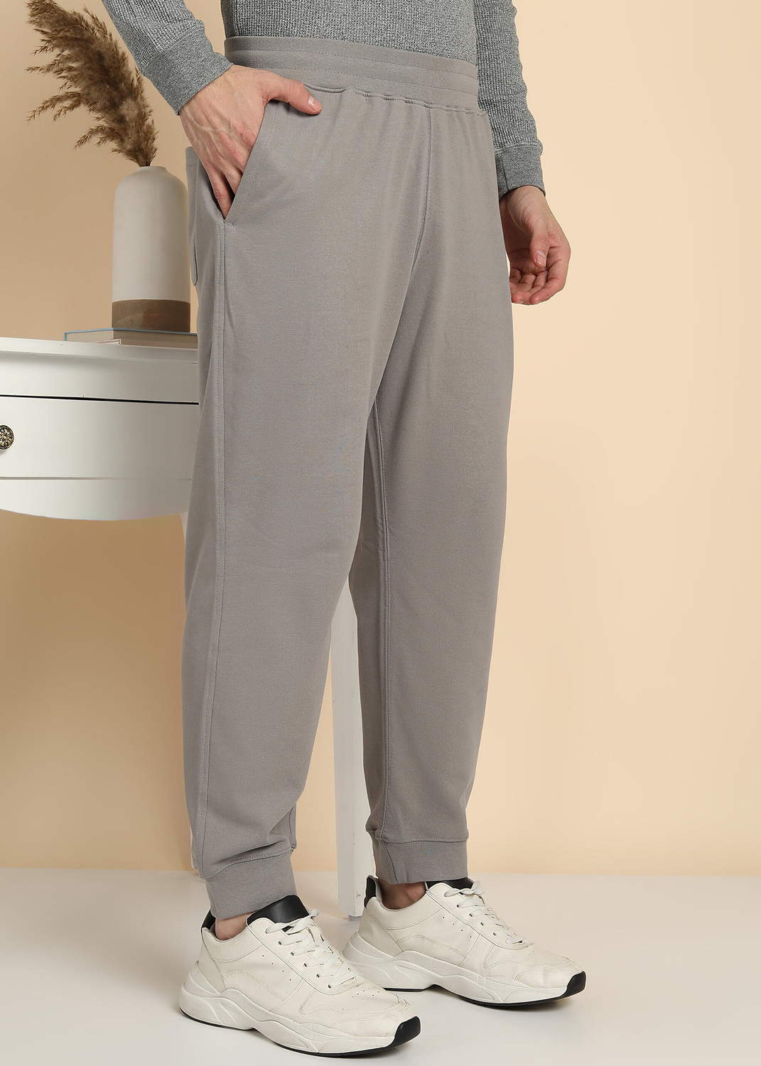 Image of Alan Jones Solid Men Grey Track Pants
