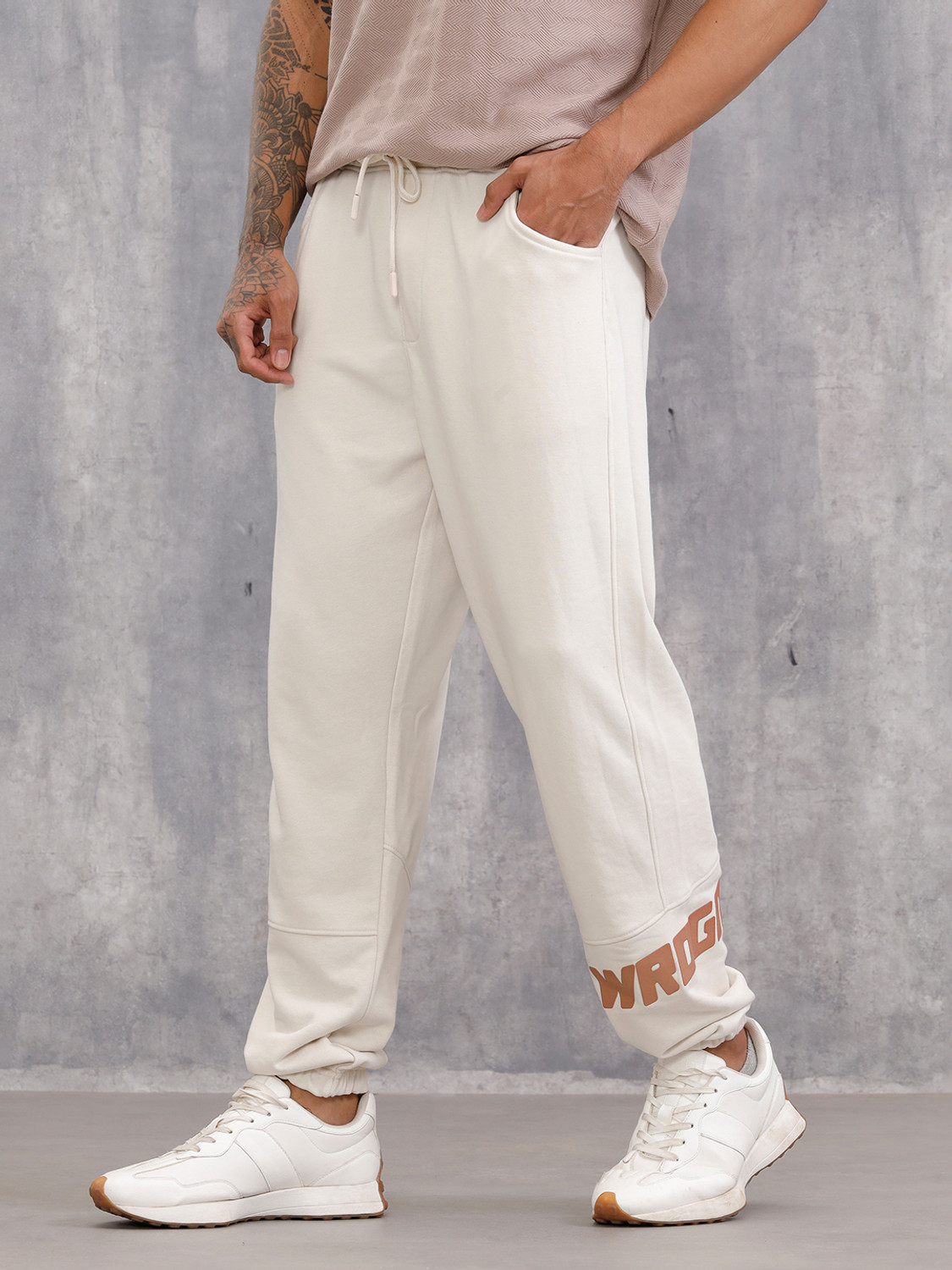 Image of WROGN Solid Men White Track Pants