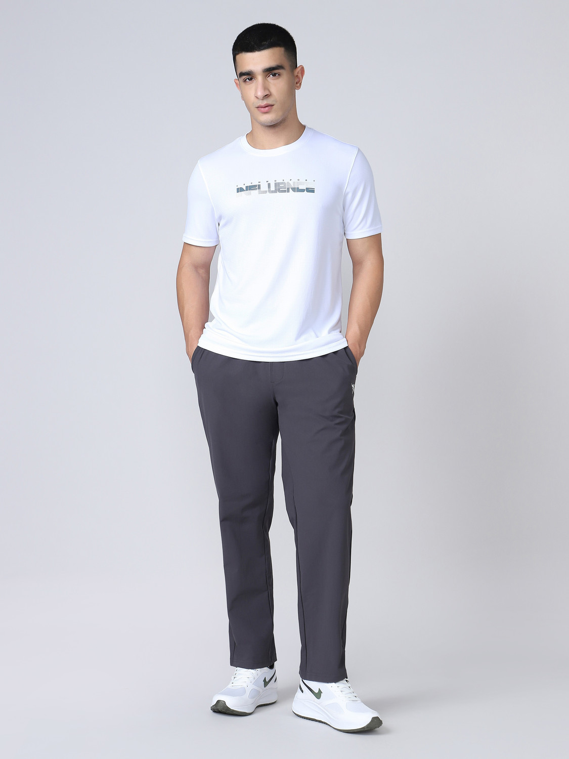 Image of TECHNOSPORT Solid Men Grey Track Pants