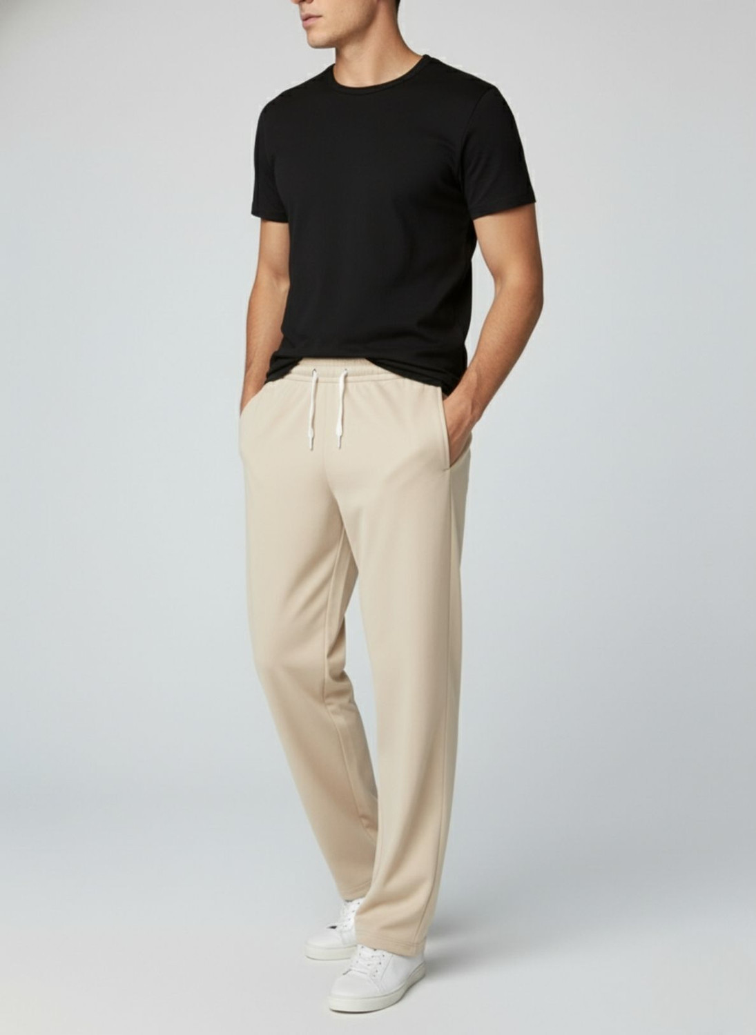 Image of INDICLUB Loose Fit Men Black, Beige Trousers