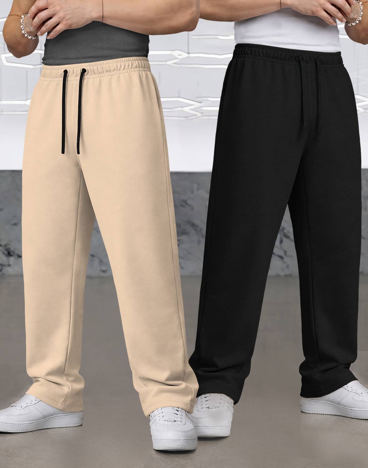 TRIPR Men Beige, Black Track Pants Pack of 2 - Image 1