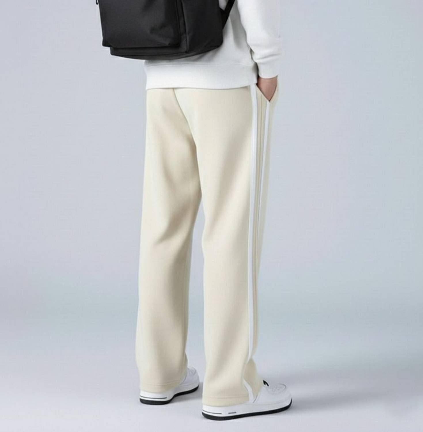 NFTrenzify Beige Striped Men Track Pants - Image 2