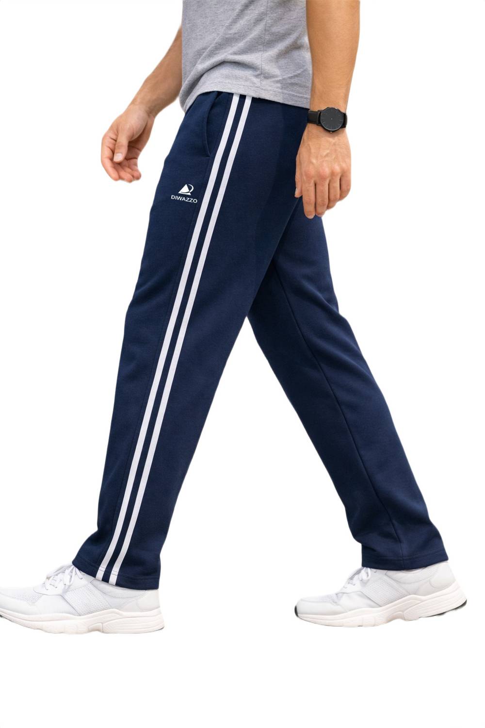 Diwazzo Striped Men Silver, Dark Blue Track Pants Pack of 2 - Image 3