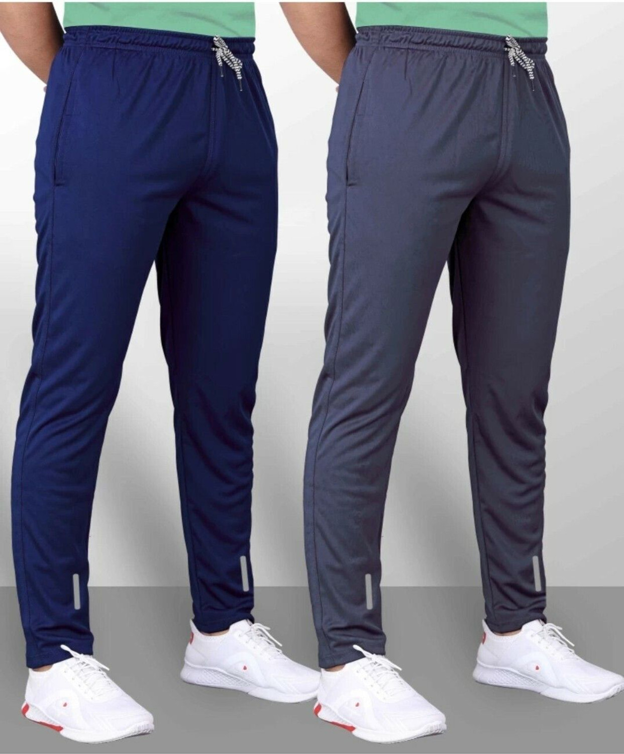 Image of Malakar Solid Men Grey, Blue Track Pants