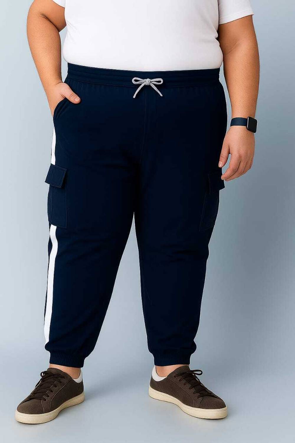 9LKHA Striped Men Dark Blue Track Pants