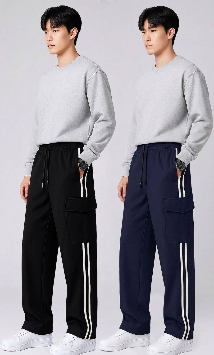 COMBRAIDED Black, Dark Blue Striped Track Pants Pack of 2 - Image 4