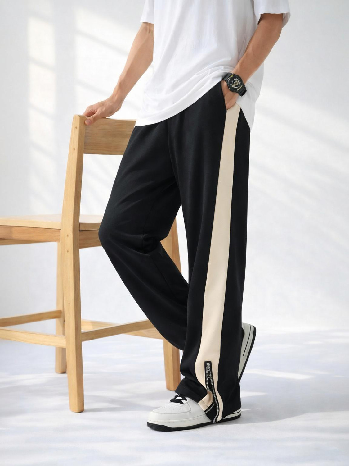 Image of Vontade Striped Men Black Track Pants
