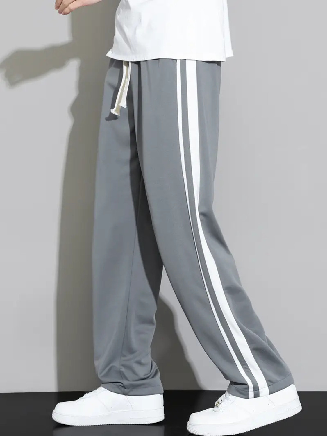 Image of JexPuti Striped Men Grey Track Pants