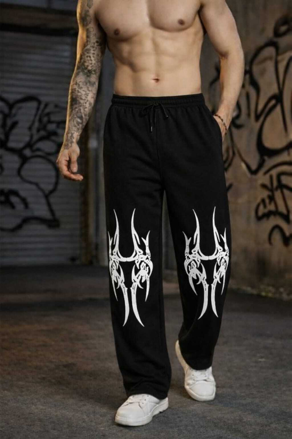 Image of PEZOZ Graphic Print Men Black Track Pants