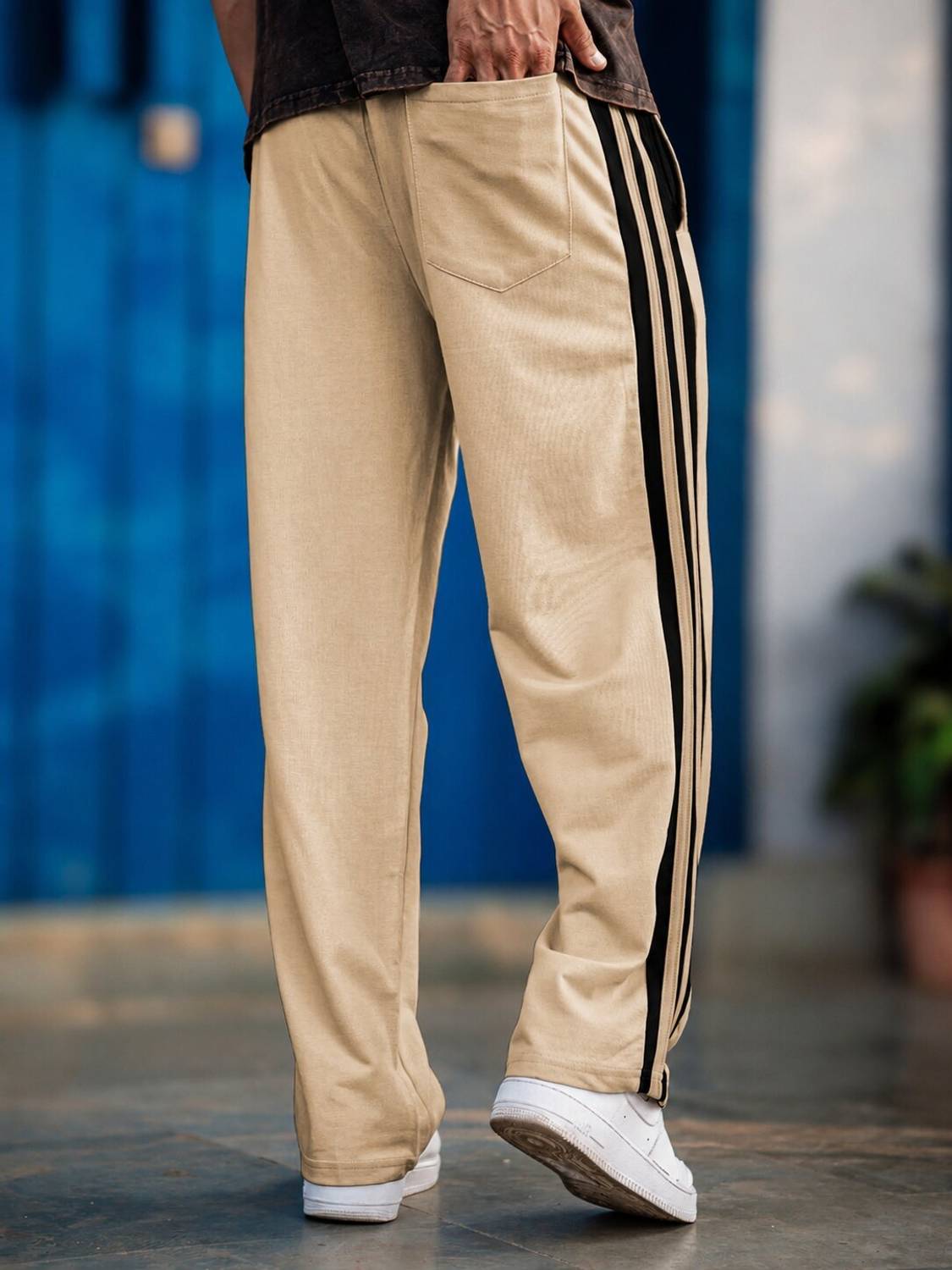 Duooble Men Beige, Black Track Pants - Image 2