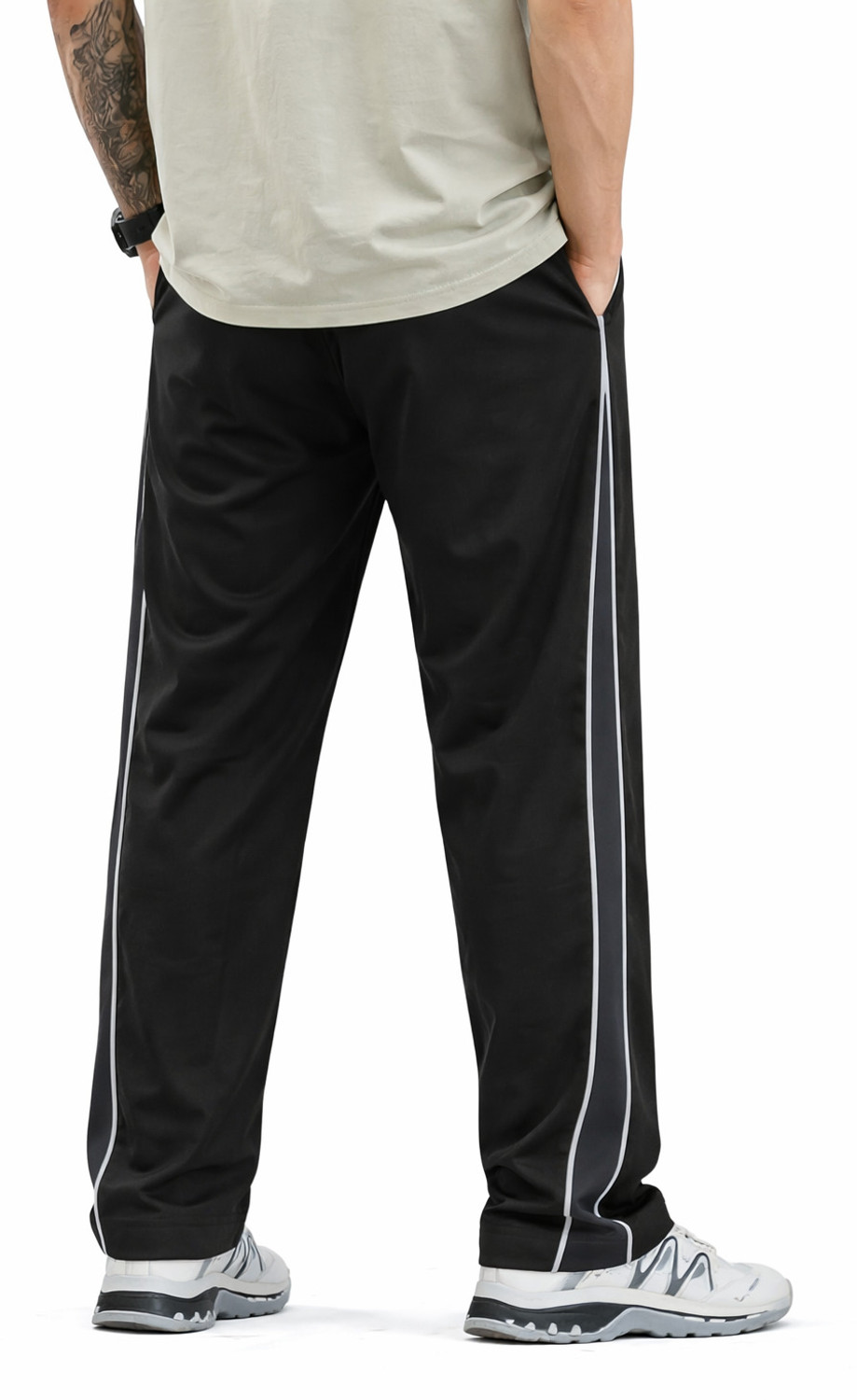 Image of FEATOUS Men Striped Black Track Pants