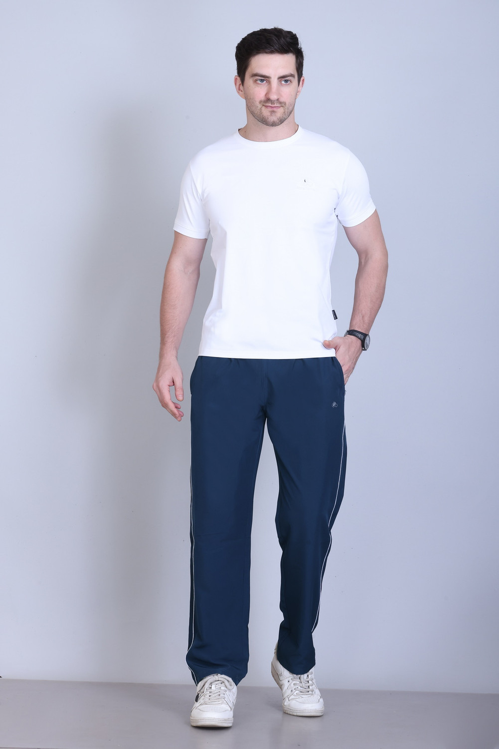 Image of RARE TIMES Solid Men Blue Track Pants
