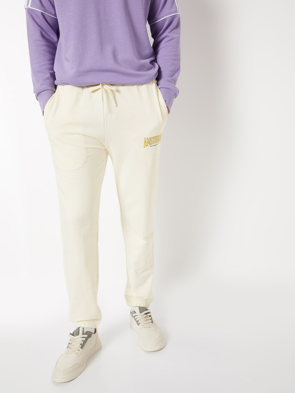 Image of MAX Solid, Printed Men White Track Pants