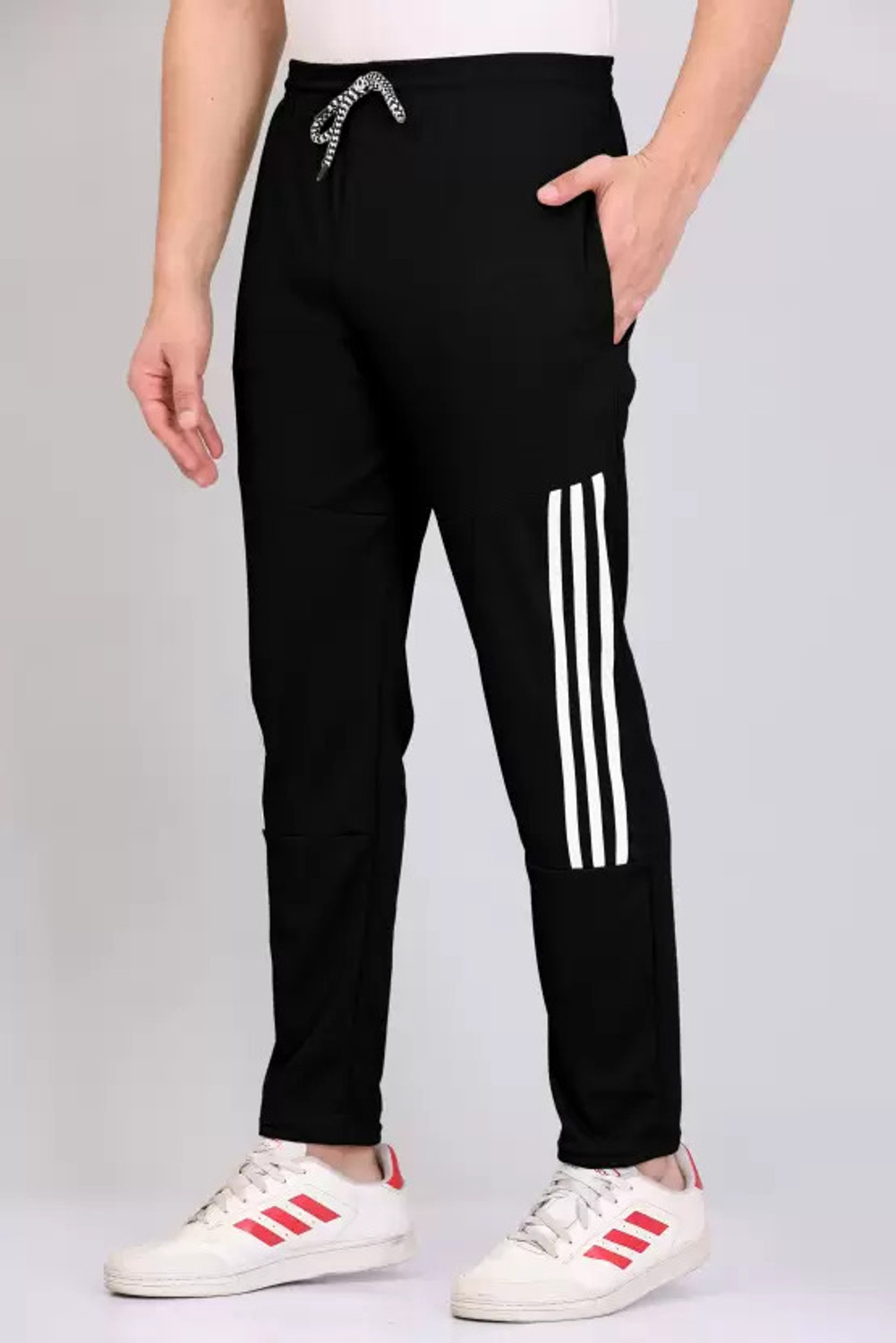 Image of GAJVU Striped Men Black, Grey, White Track Pants