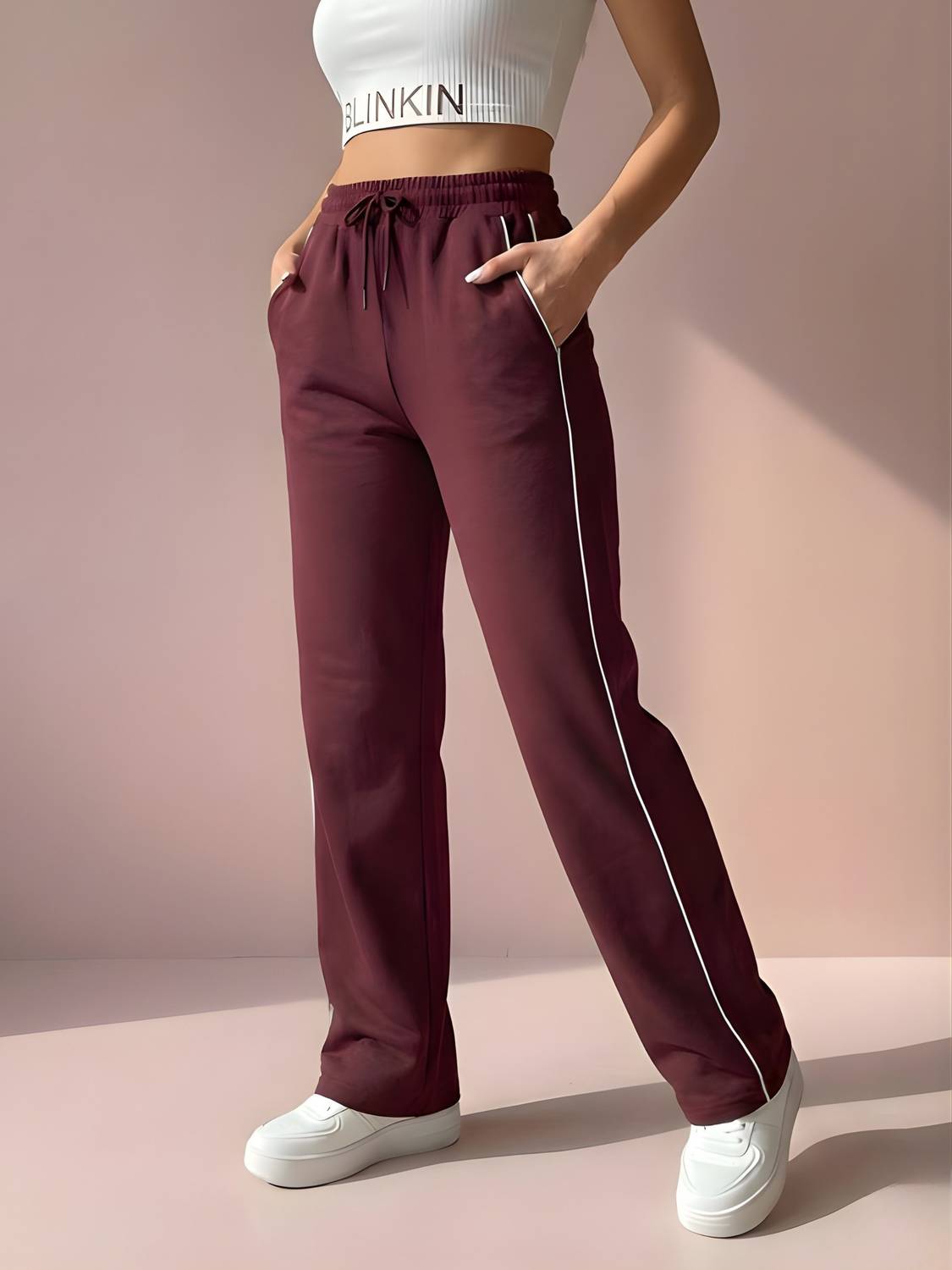 BLINKIN Solid Women Maroon Track Pants